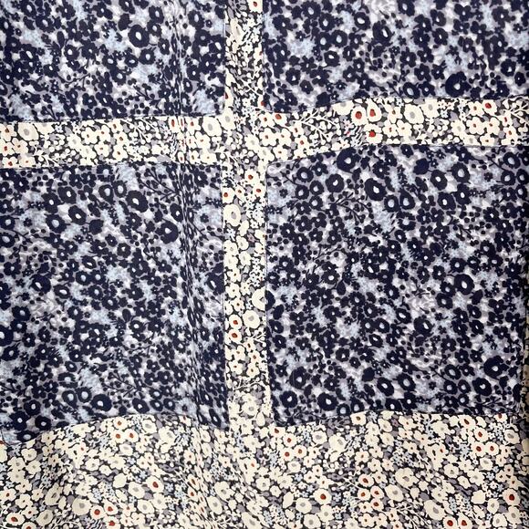 Derek Lam 10 Crosby Womens 4 Blue Ivory Floral Silk Windowpane Blouse Keyhole - Picture 6 of 12